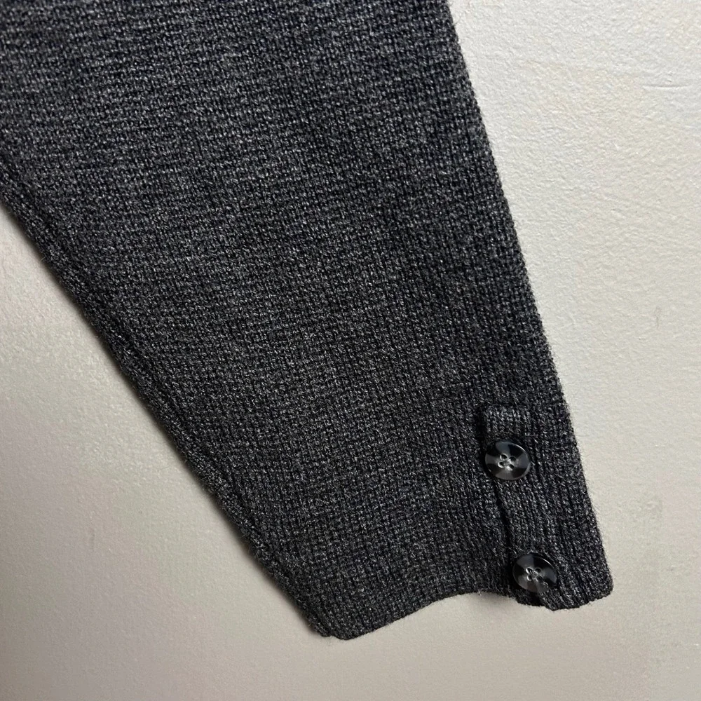 Raffi Knit Blazer Cardigan Men's Large Merino Wool Charcoal Grey Collar Pockets‎